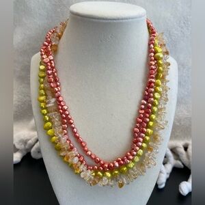 18” four strand necklace with fresh water small and medium pearls and cetrine.